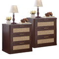 Boho Rattan 3-Drawer Nightstands Set of 2