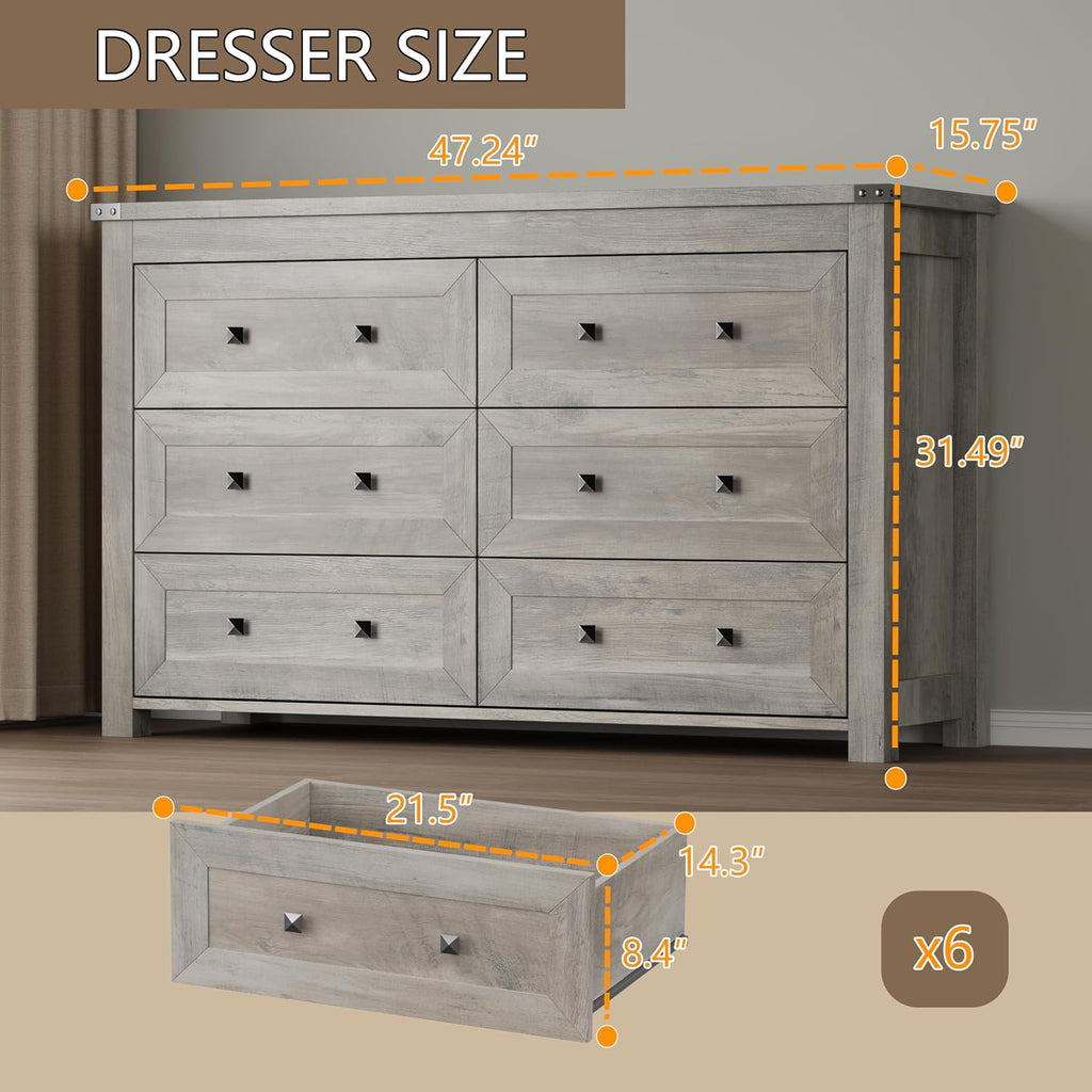 Modern Wood 6-Drawer Metal Handle Dresser