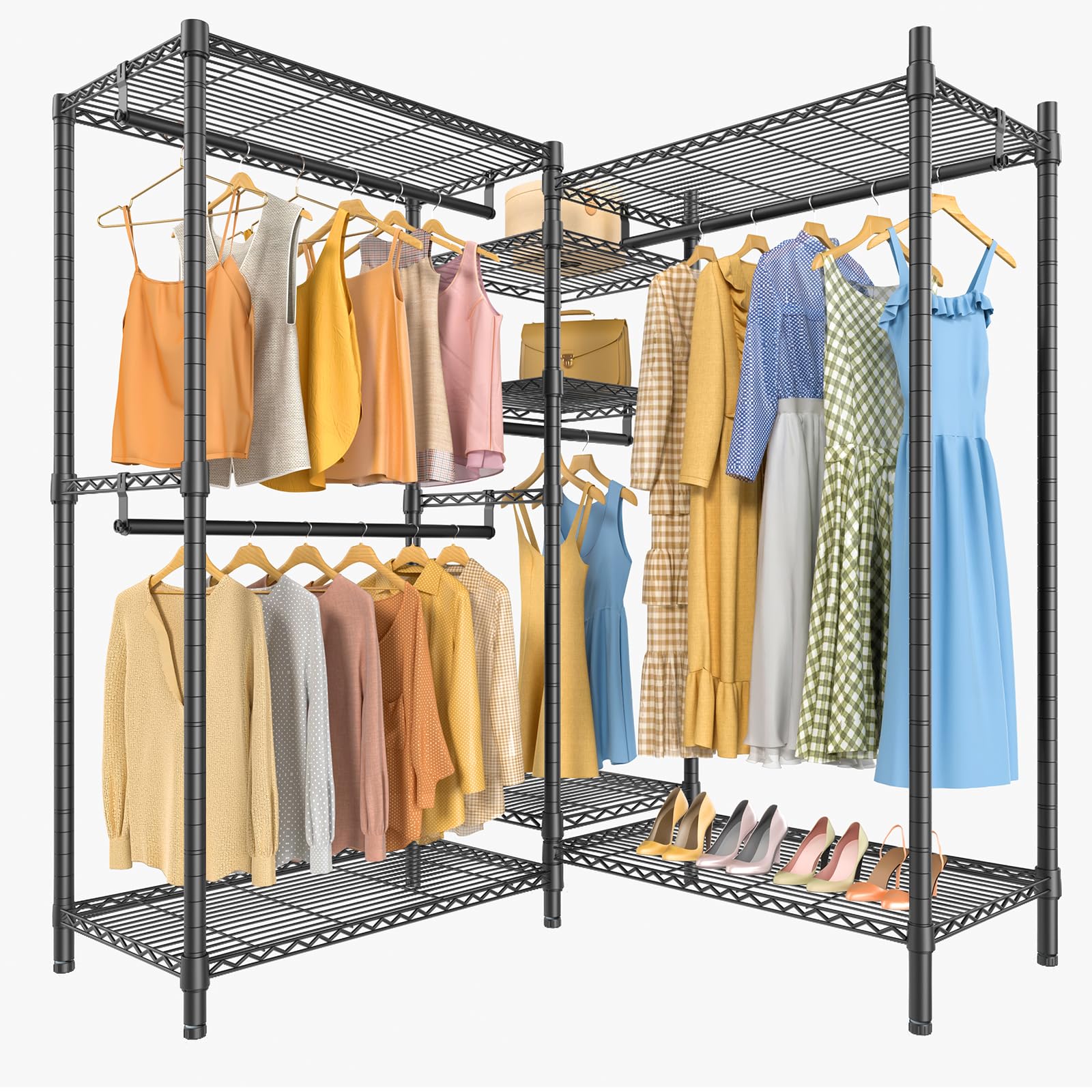 Gold 5-Tier L-Shaped Corner Wire Garment Rack