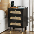 Black Rattan 3-Drawer Nightstand Set of 2