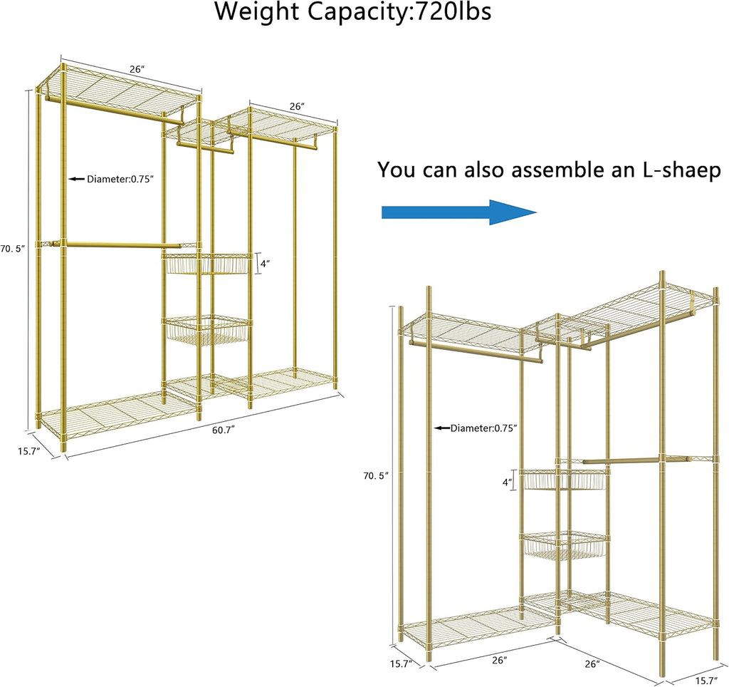 Gold 6-Tier Heavy Duty Metal Garment Rack