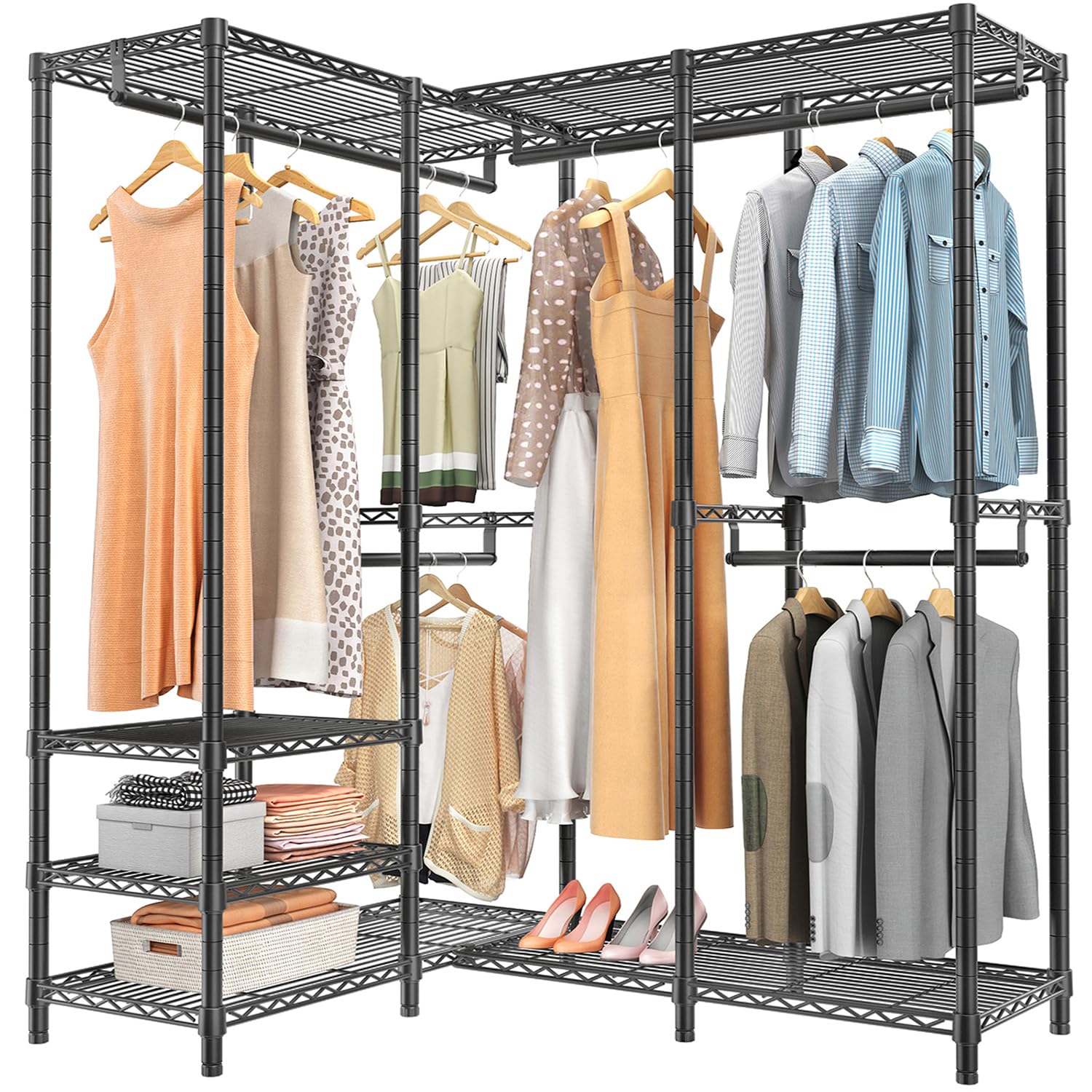 Gold L-Shaped 1110LBS Corner Garment Rack
