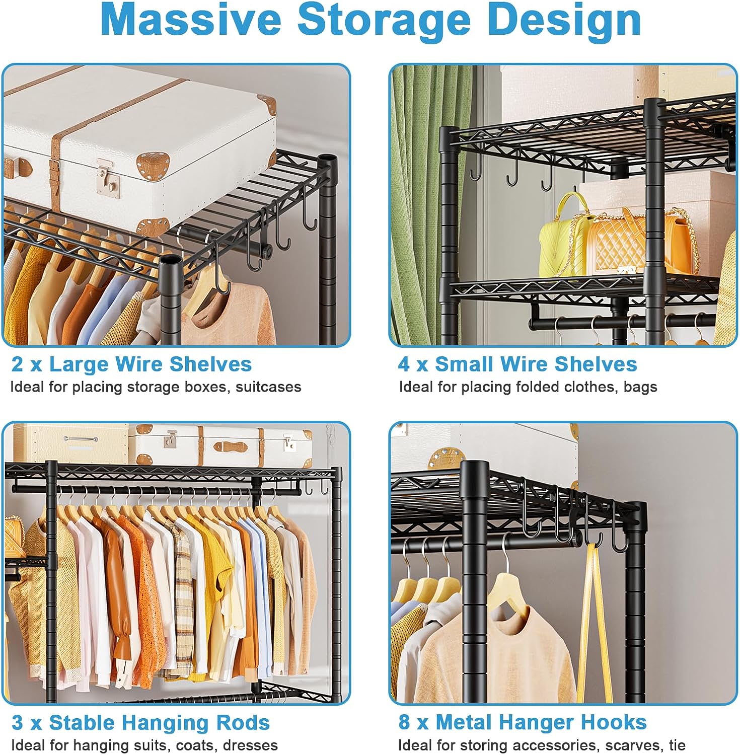 Black 6-Tier Heavy Duty Freestanding Garment Rack