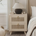 Boho Rattan 2-Drawer Wooden Nightstand