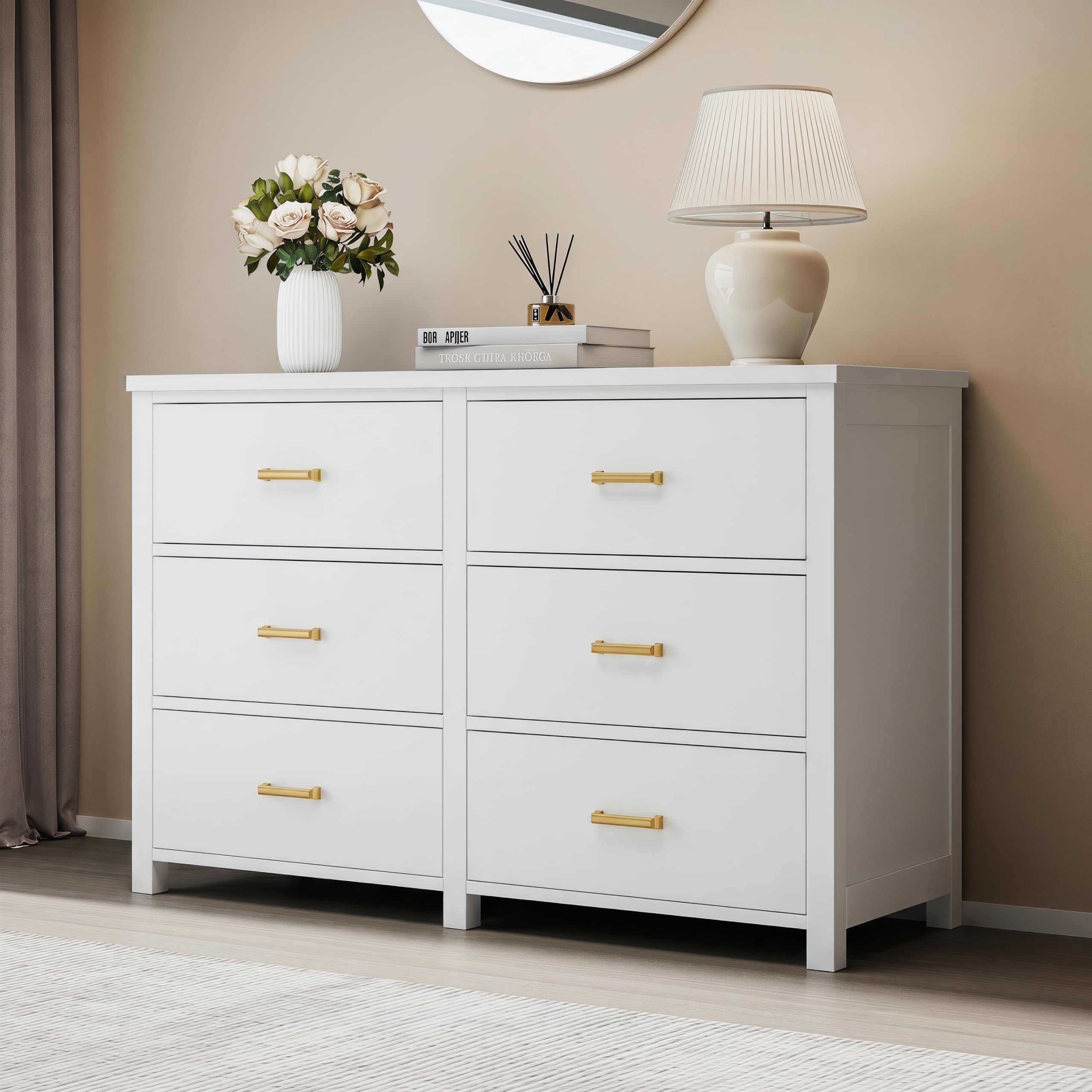 Black Solid Wood 6-Drawer Mid Century Dresser