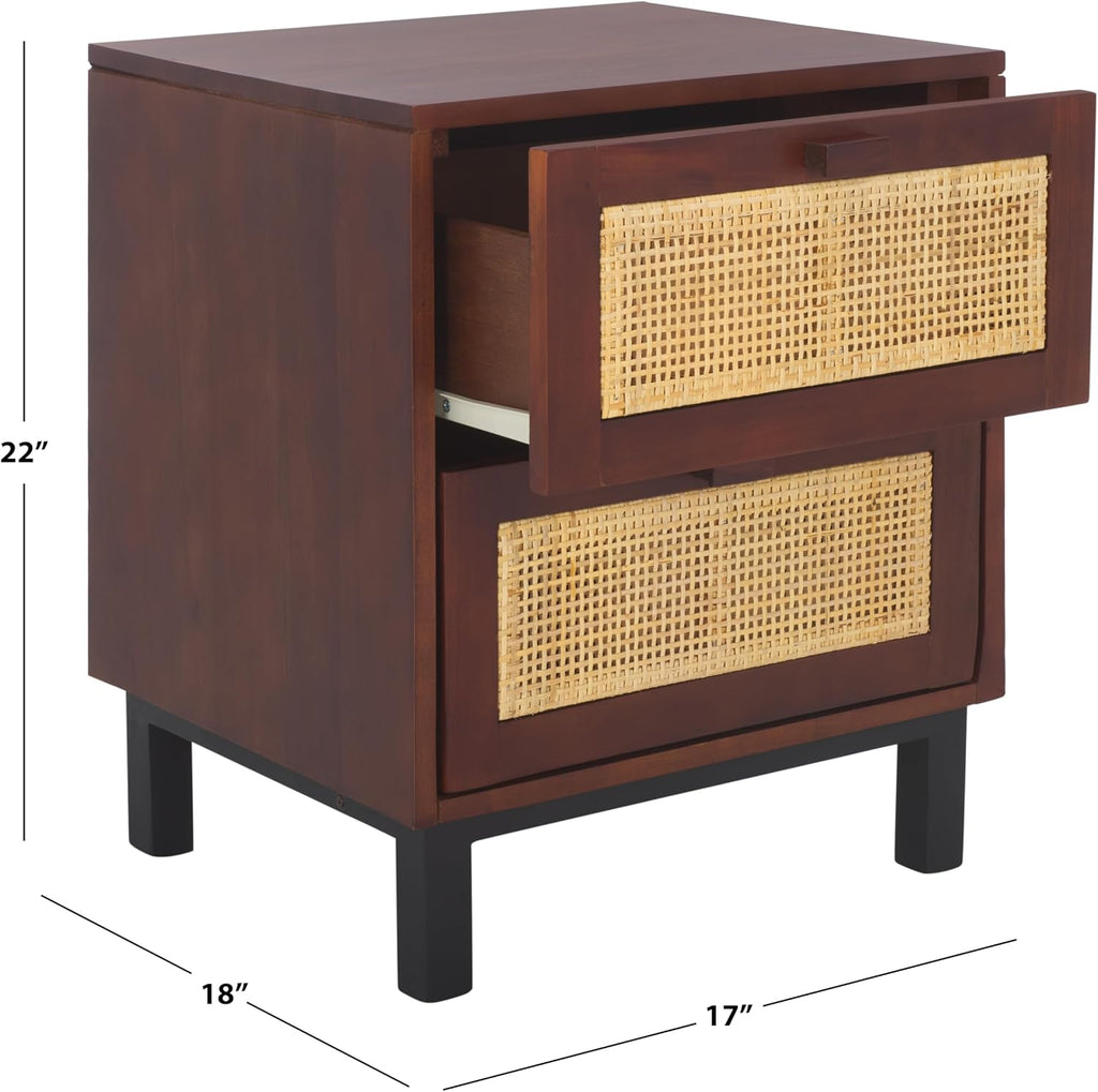 Natural Wood Rattan 2-Drawer Nightstand