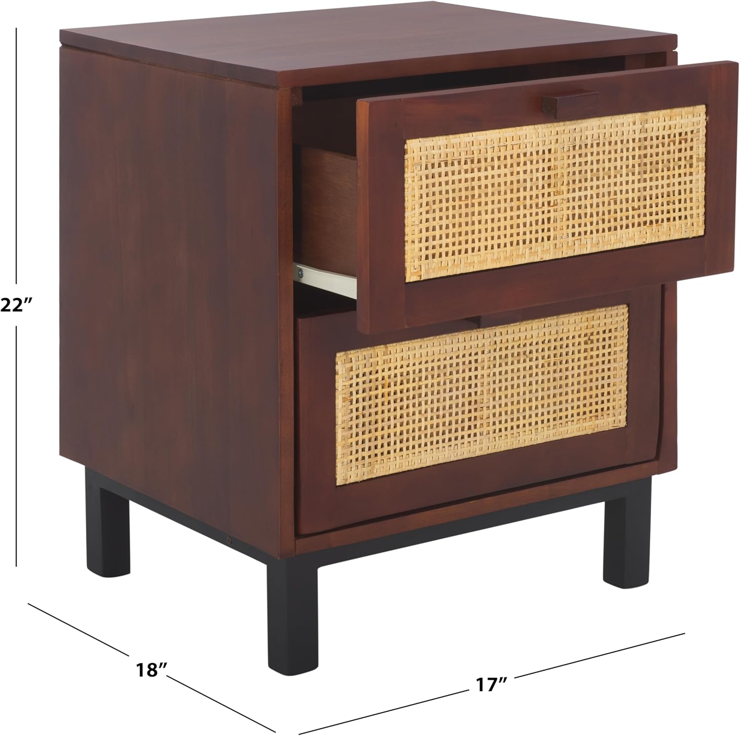 Natural Wood Rattan 2-Drawer Nightstand