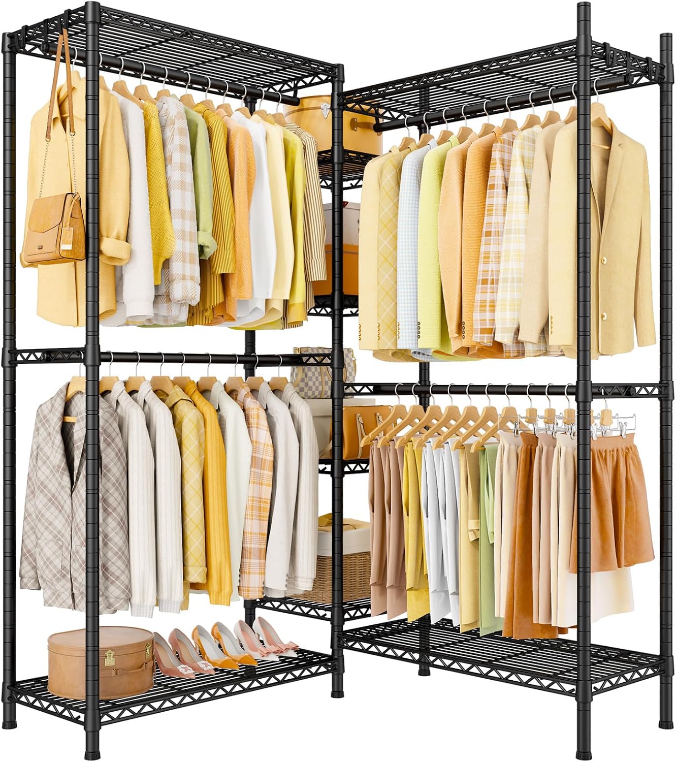 Black L-Shaped Heavy Duty Corner Garment Rack
