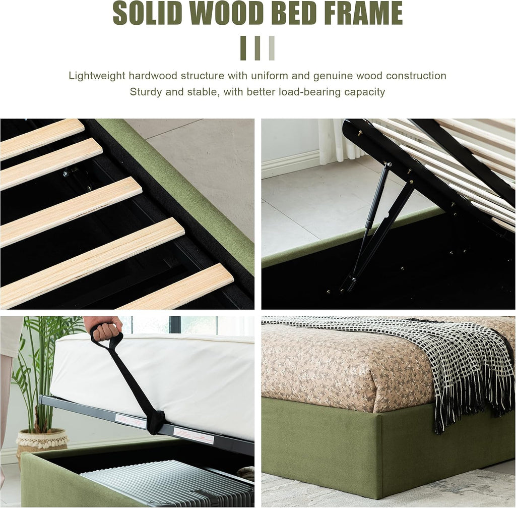 Green Wingback Hydraulic Full Storage Bed