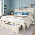 Beige Linen Charging Storage Full Bed Frame