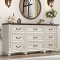 Rustic White 9-Drawer Farmhouse Wood Dresser