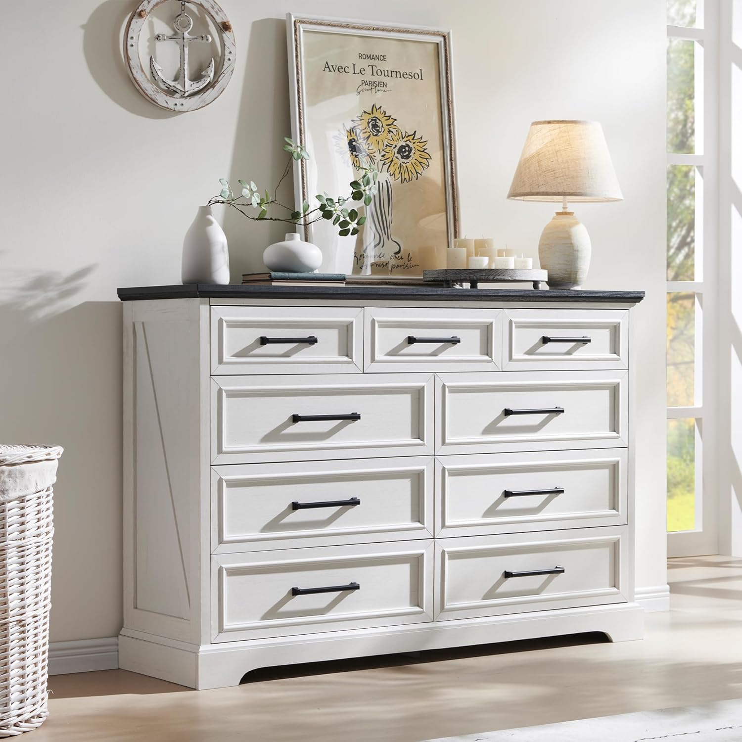 Off White Farmhouse 9-Drawer Storage Dresser