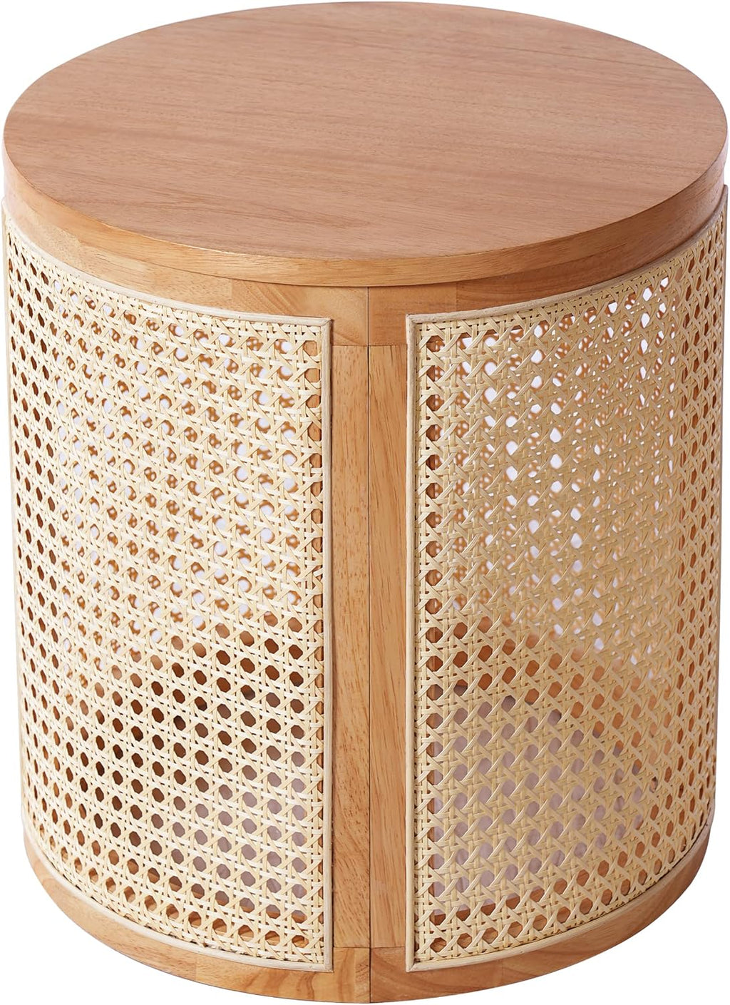 Natural Rattan Woven Round Rubber Wood Side Table