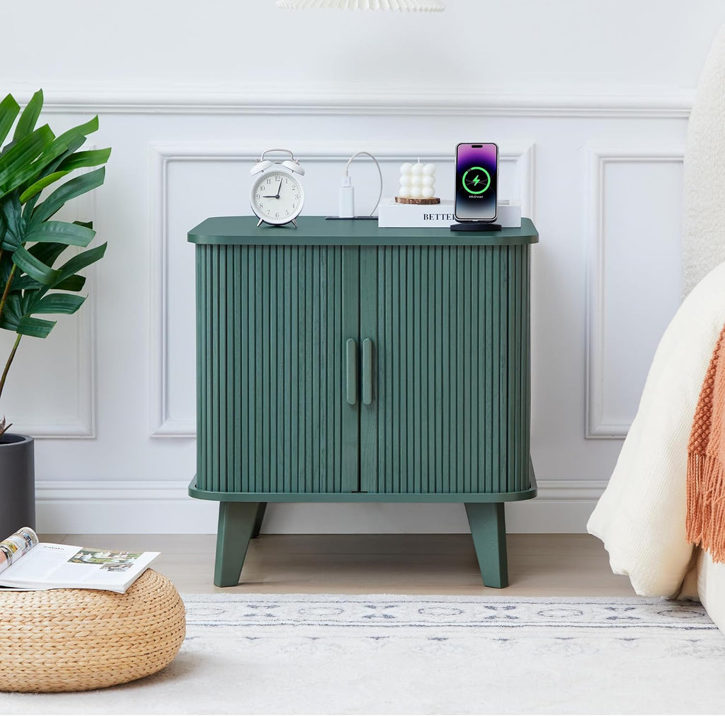 Green Fluted Curved Charging Station End Table