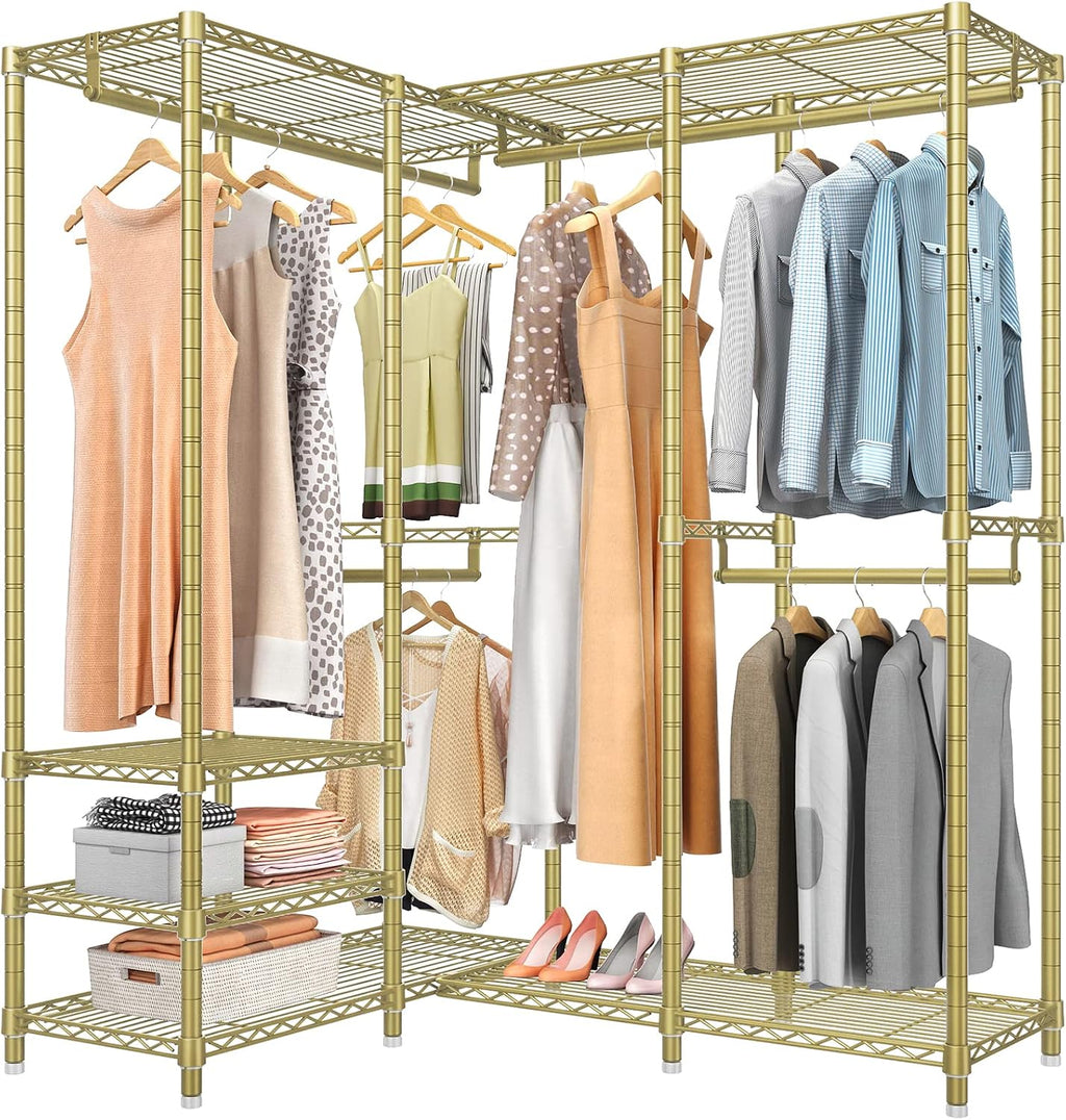 Gold L-Shaped 1110LBS Corner Garment Rack