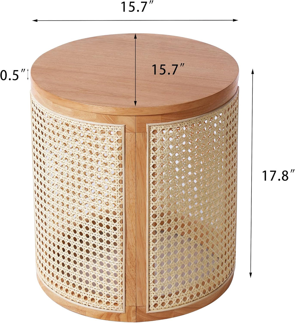 Natural Rattan Woven Round Rubber Wood Side Table
