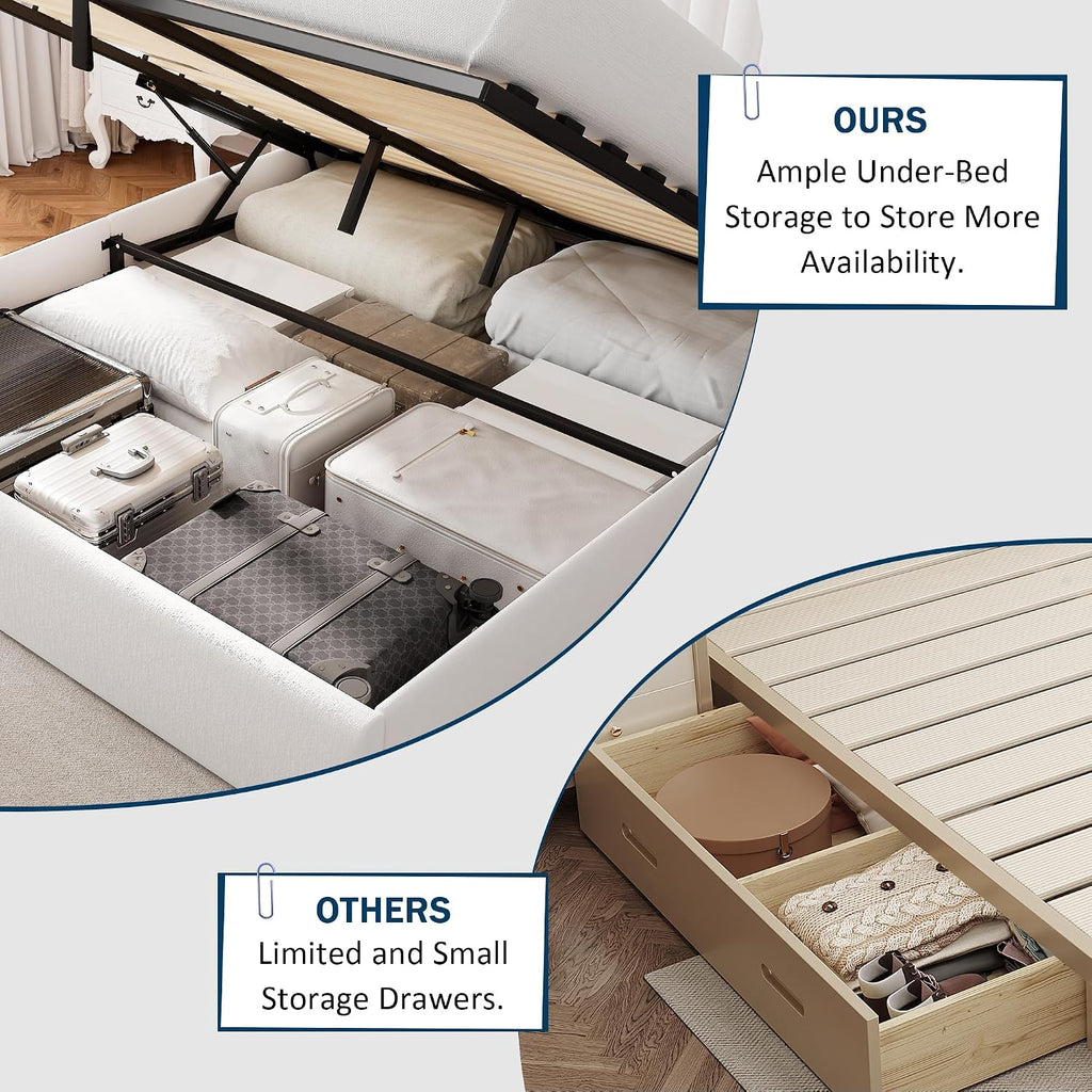White Velvet Wingback Hydraulic Storage Bed
