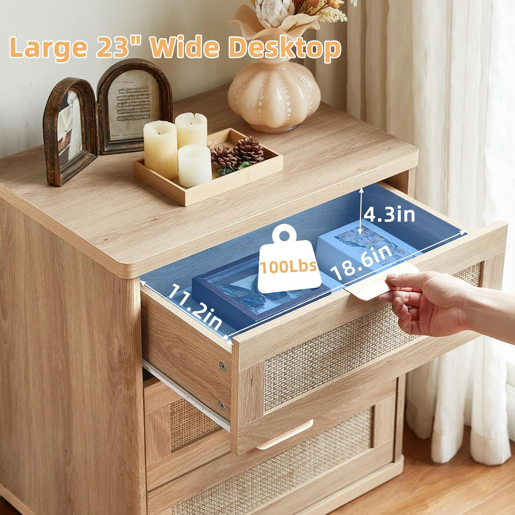 Boho Rattan 3-Drawer Nightstands Set of 2