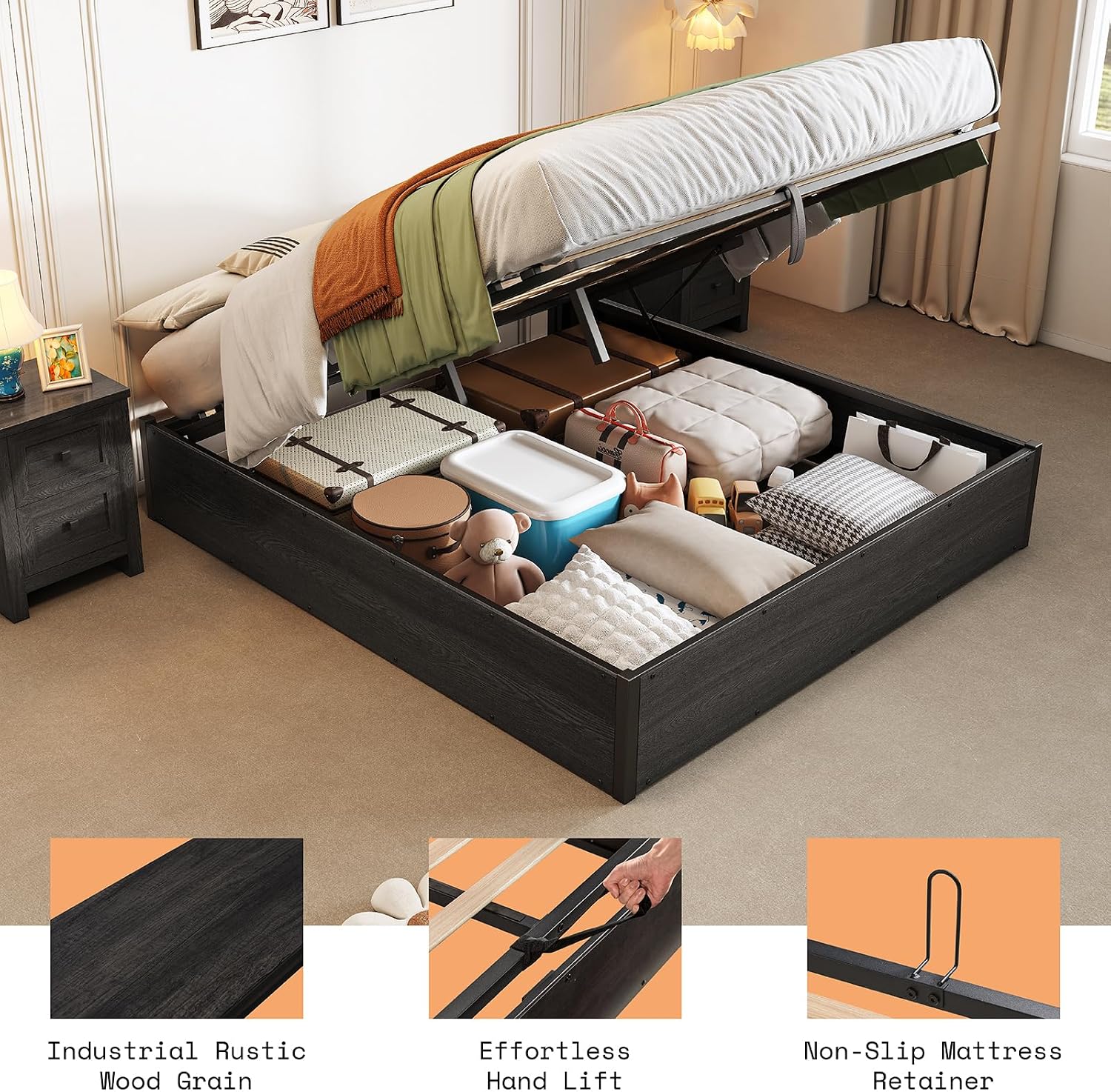Dark Oak Full Lift Storage Platform Bed