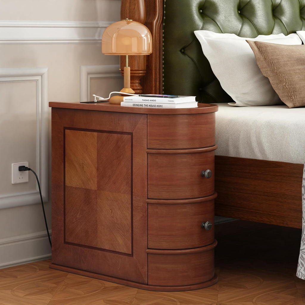 Brown Narrow Charging 2-Drawer Side Table