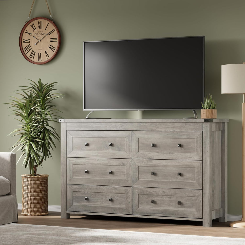 Modern Wood 6-Drawer Metal Handle Dresser