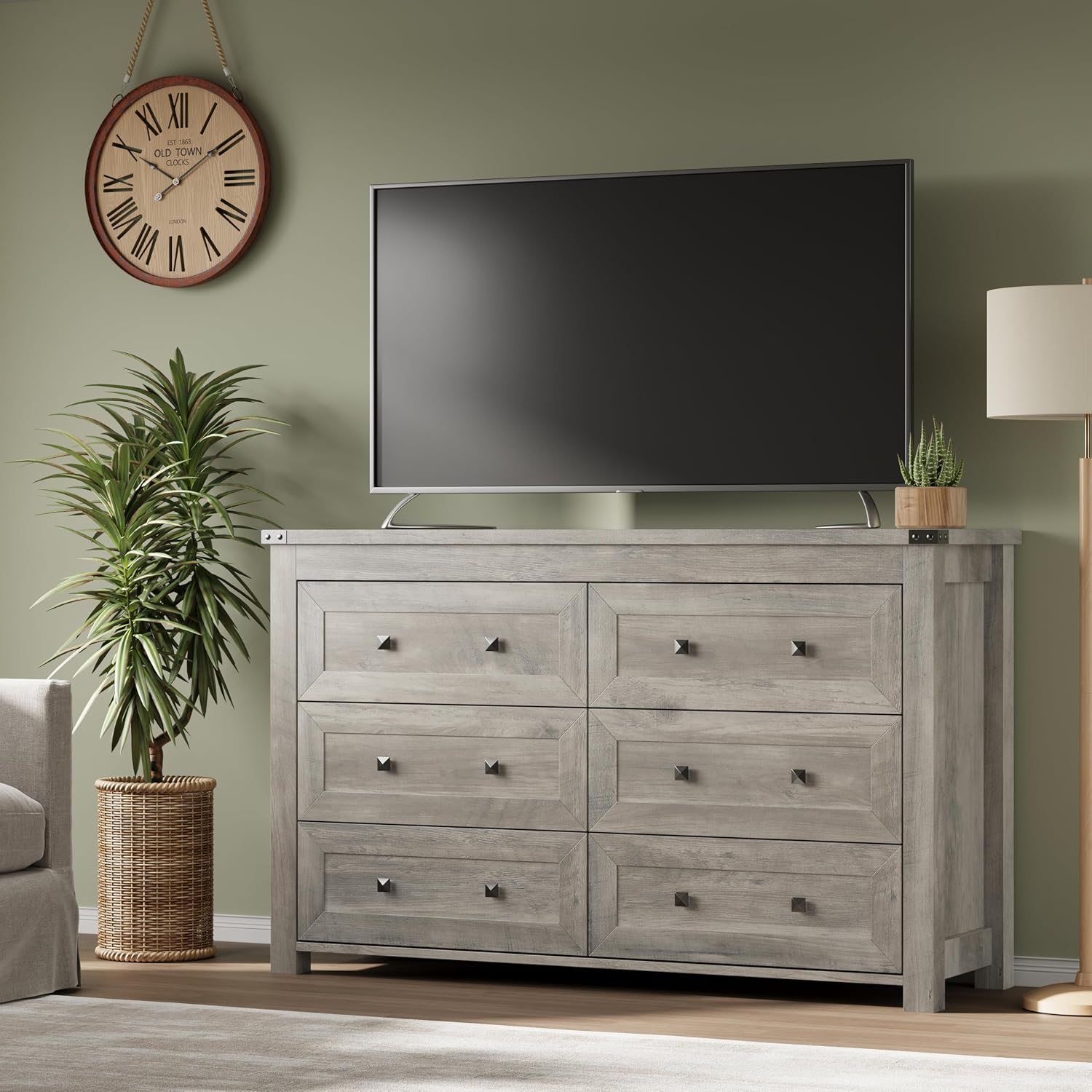 Modern Wood 6-Drawer Metal Handle Dresser