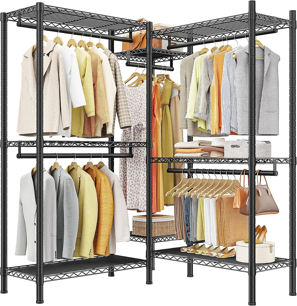 Black L-Shaped 900LBS Corner Garment Rack