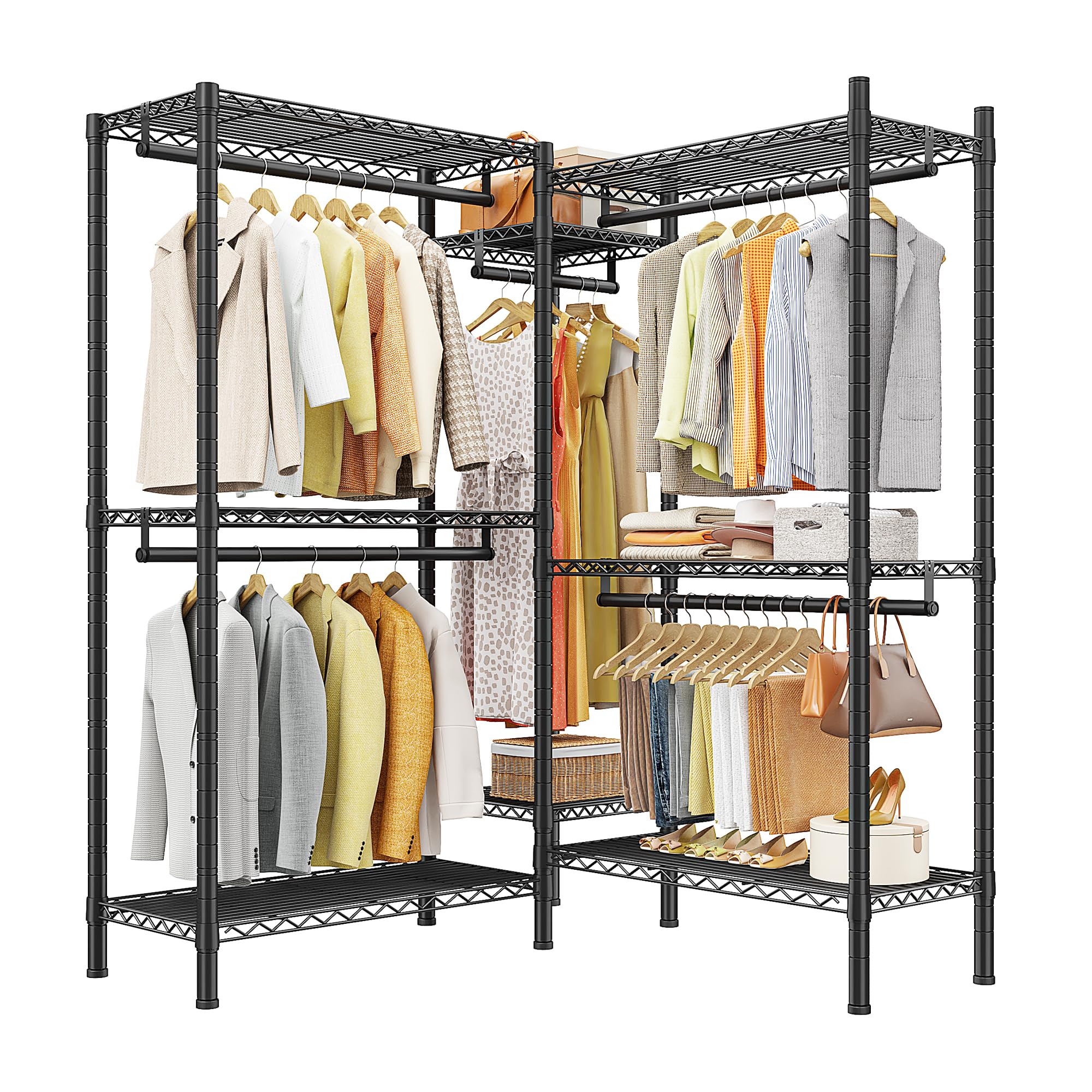 Black L-Shaped 900LBS Corner Garment Rack