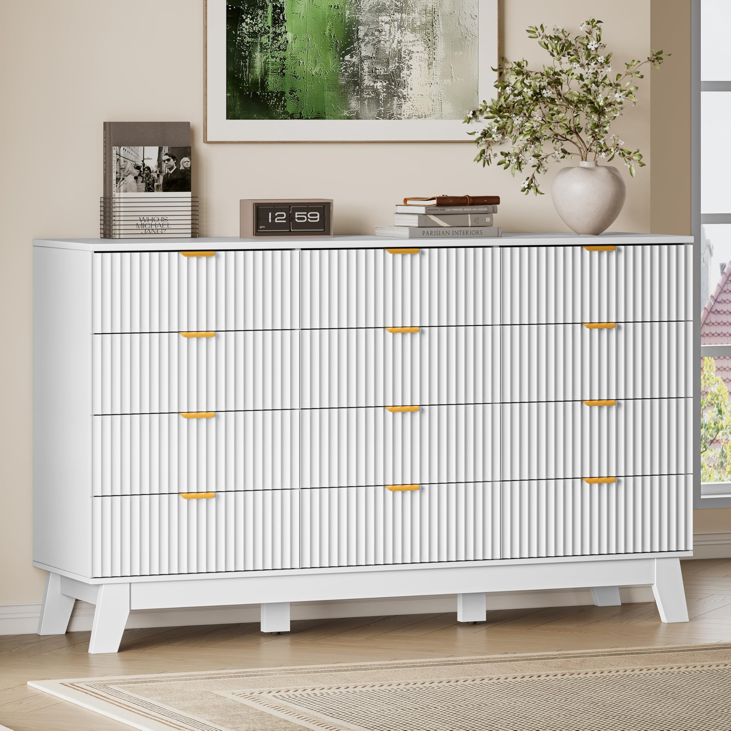Fluted Curved 3-Drawer Wooden Storage Dresser