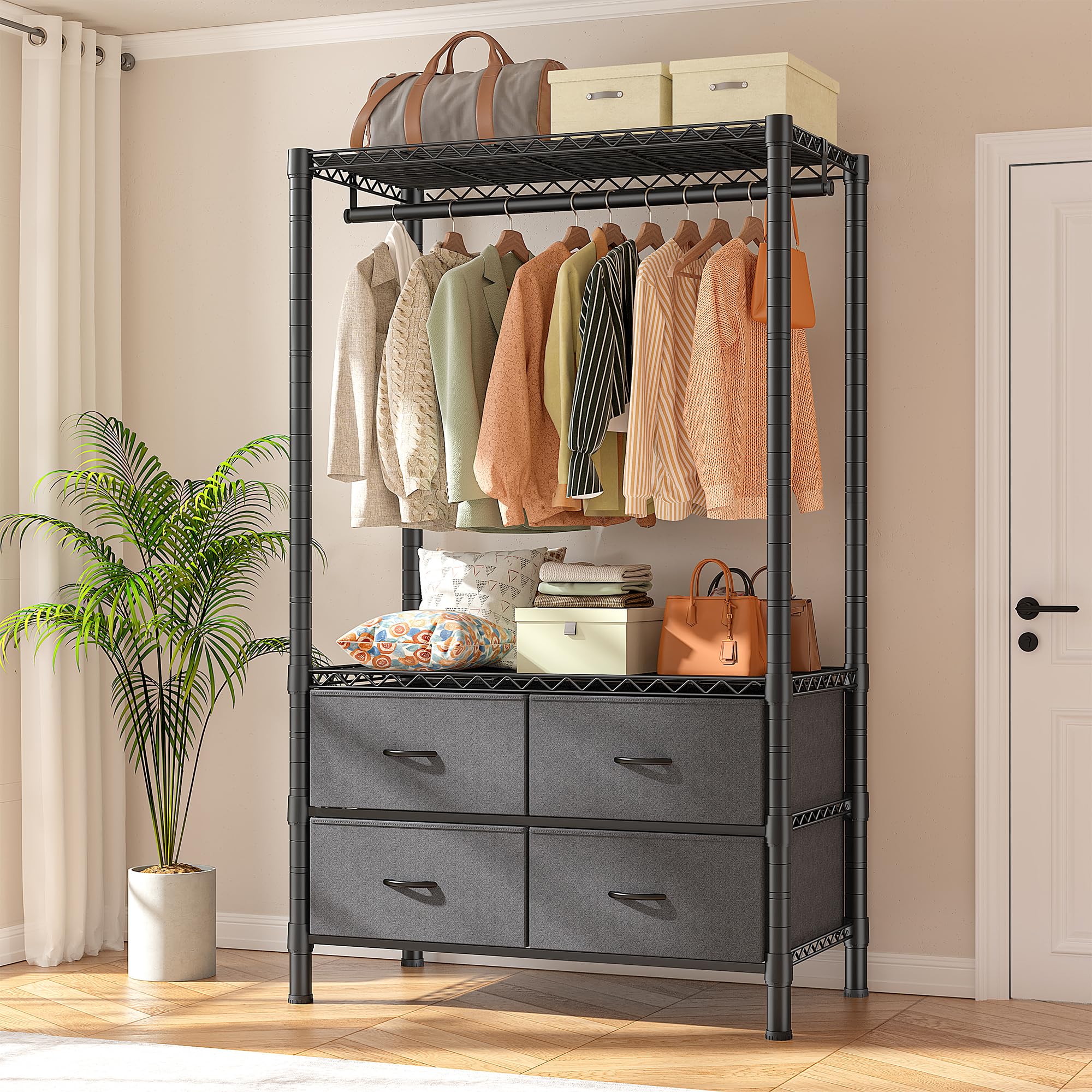 Black L-Shaped 900LBS Corner Garment Rack