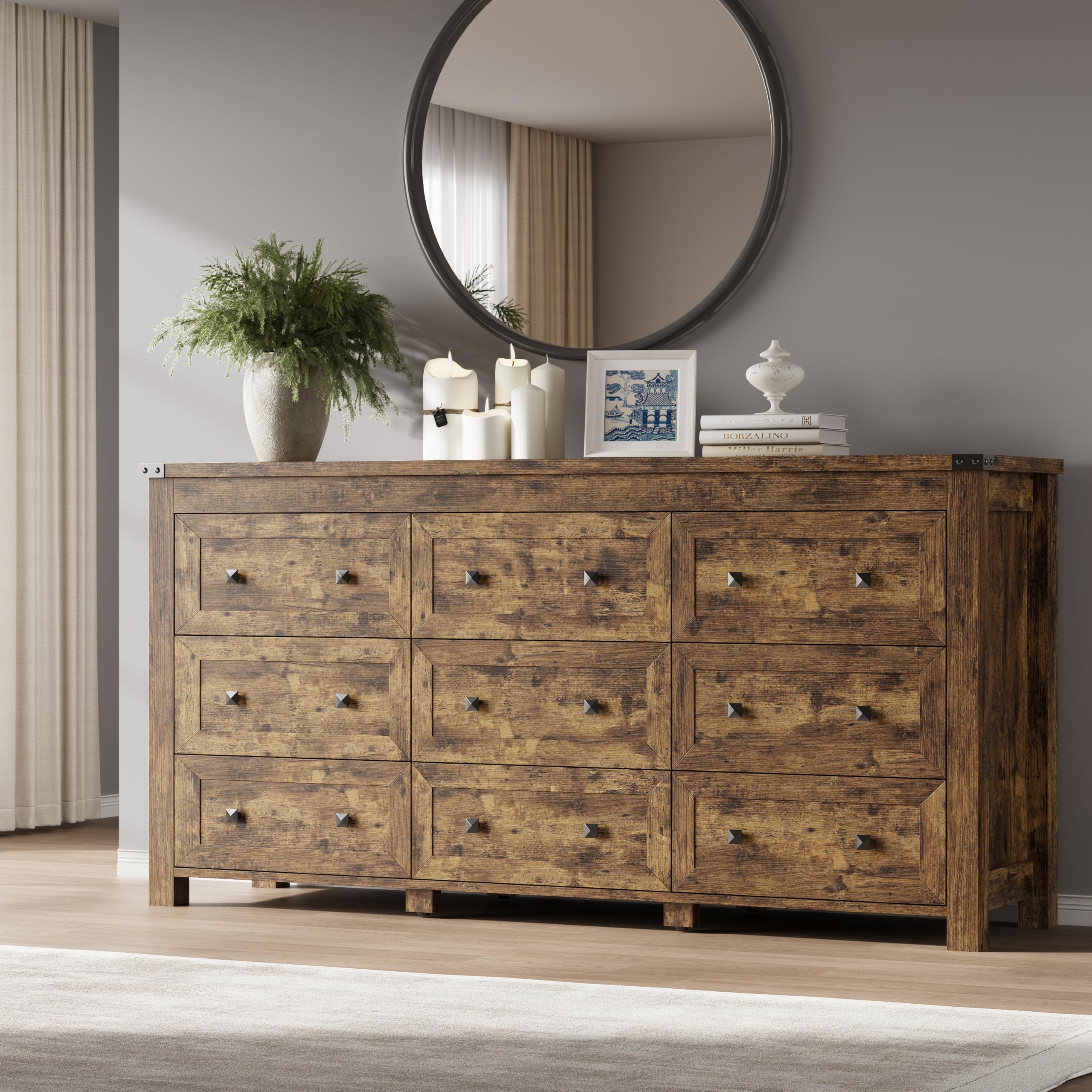 Modern Wood 6-Drawer Metal Handle Dresser
