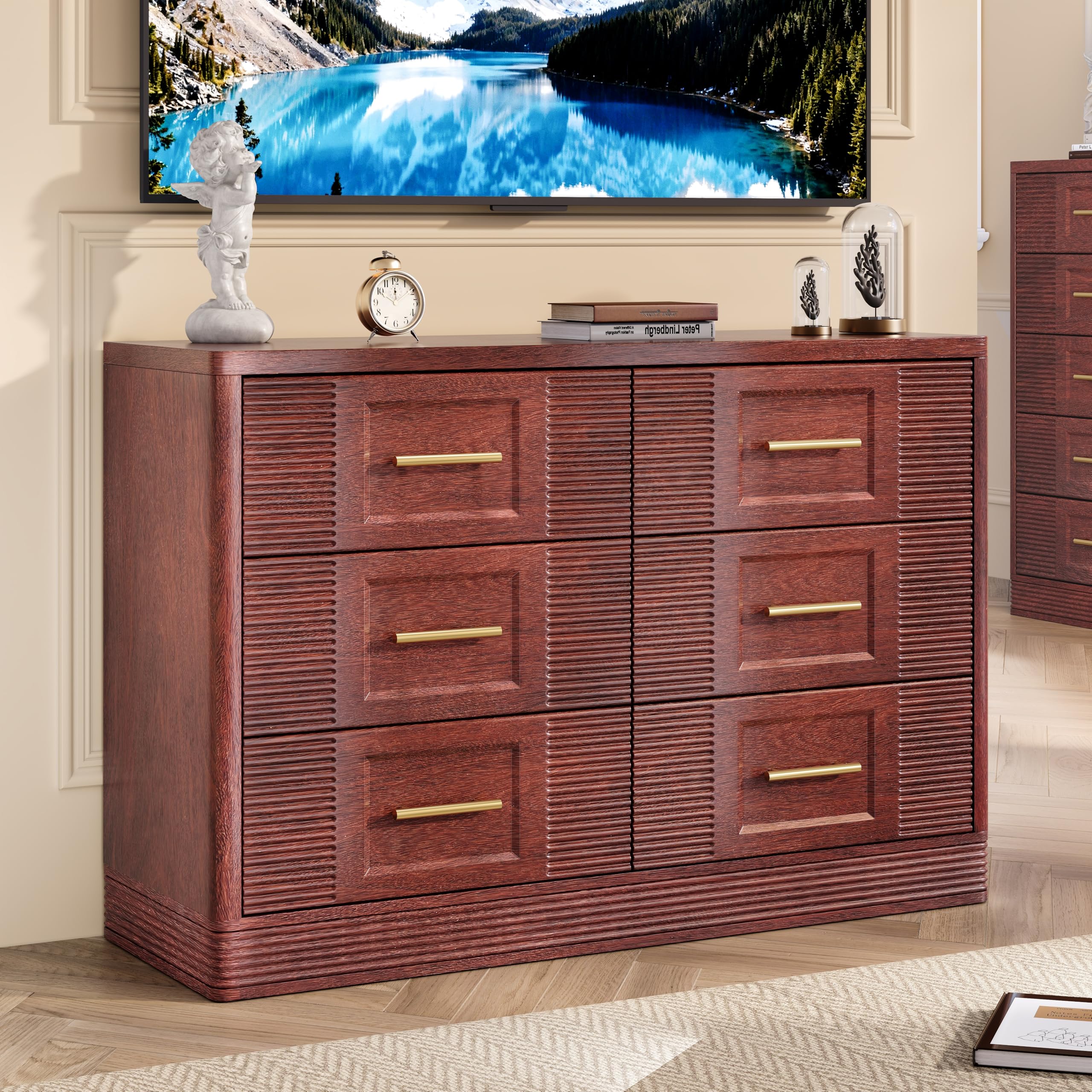Natural Oak Curved 5-Drawer Farmhouse Dresser