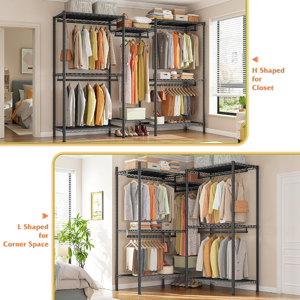 Black L-Shaped 900LBS Corner Garment Rack