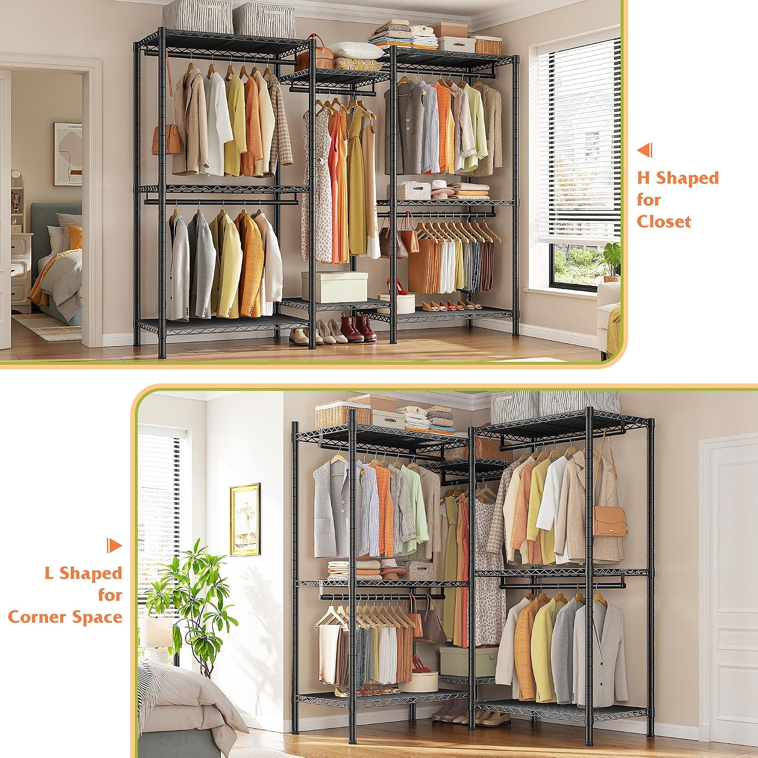 Black L-Shaped 900LBS Corner Garment Rack