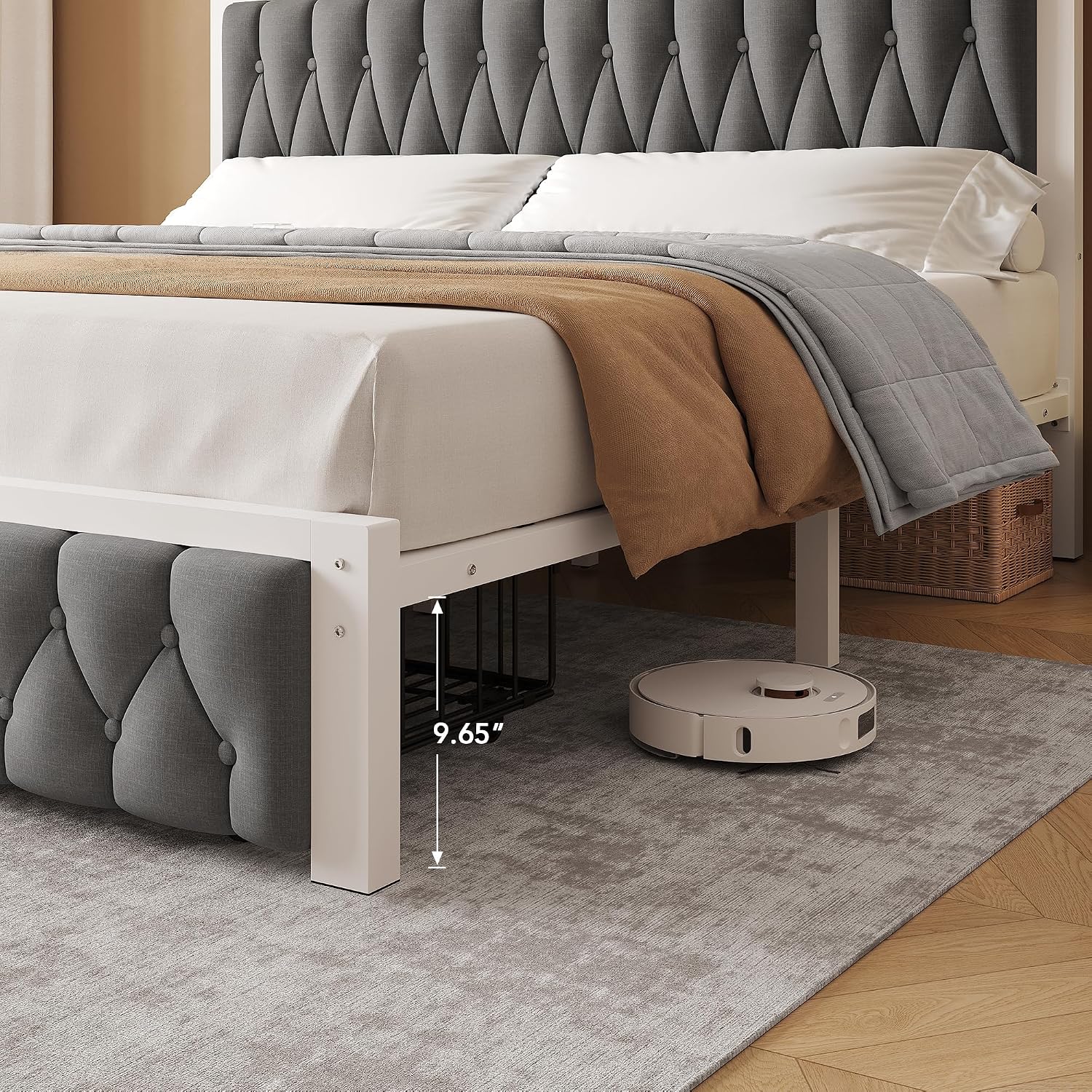 Grey King Storage Drawer Charging Bed Frame