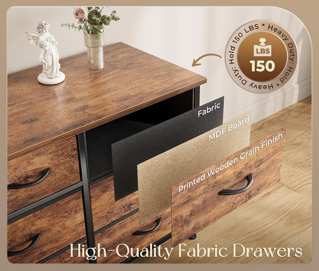 Rustic Brown 16-Drawer Wide Fabric Dresser