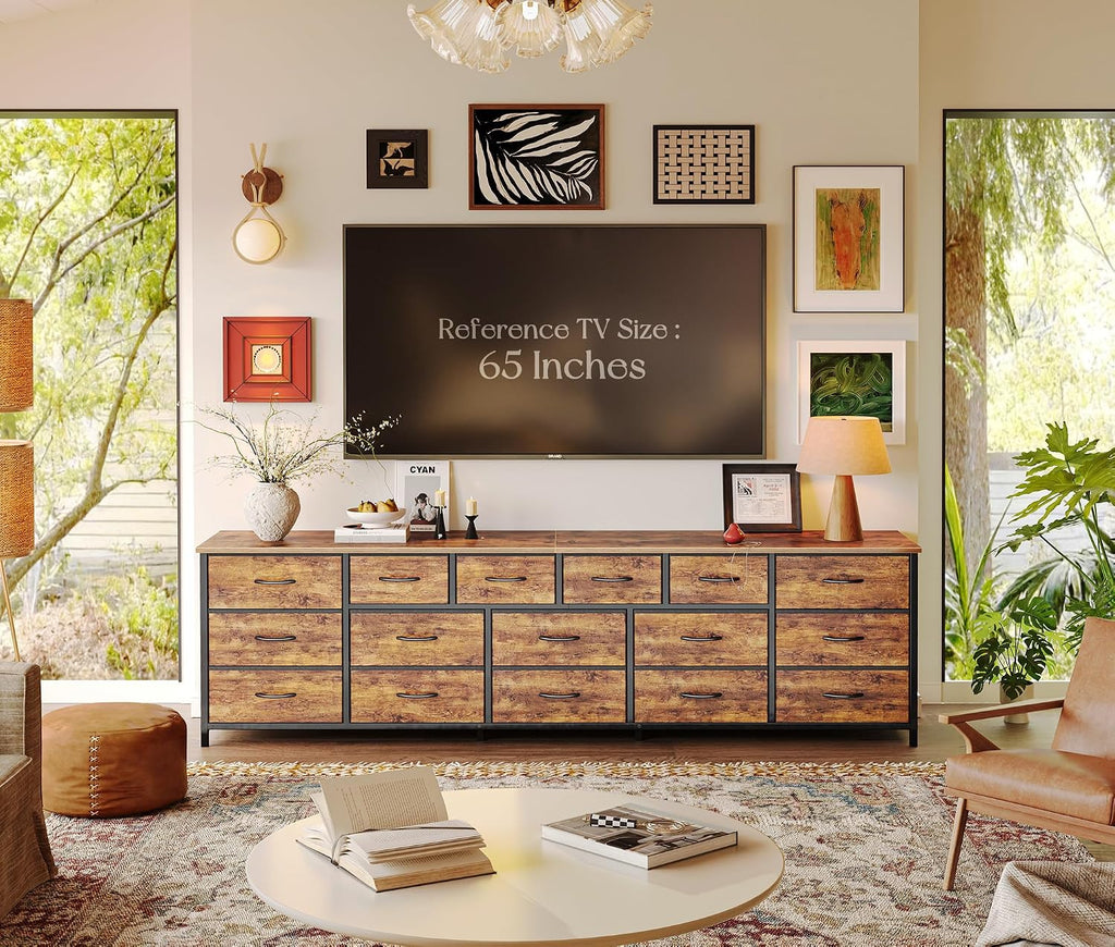 Rustic Brown 16-Drawer Wide Fabric Dresser