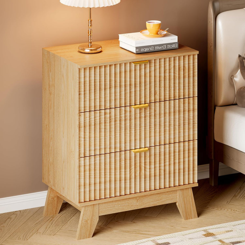 Fluted Curved 3-Drawer Wooden Storage Dresser