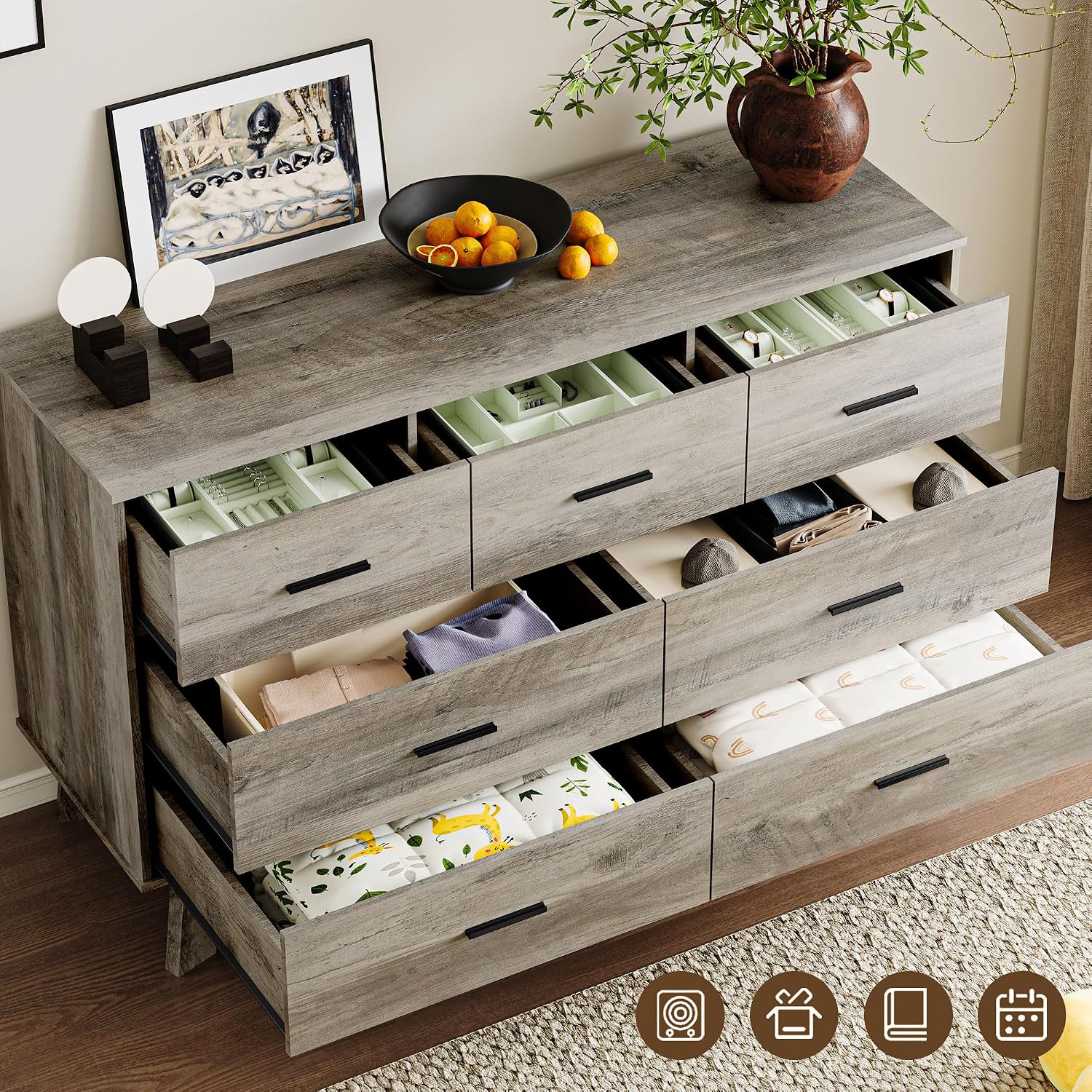 7-Drawer Modern Metal Handle Wood Dresser
