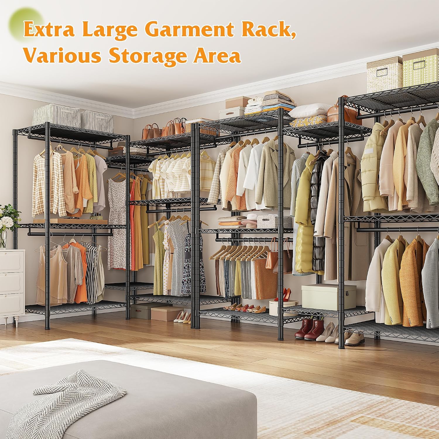 Black L-Shaped 900LBS Corner Garment Rack