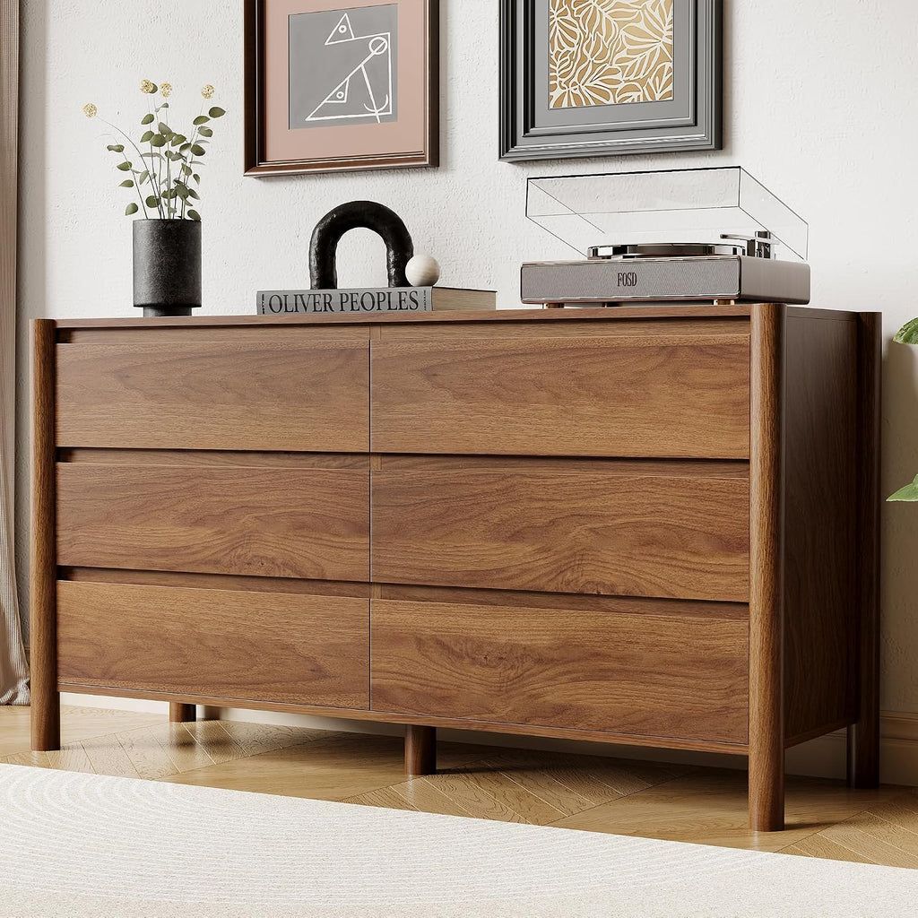 Walnut Wood Leg Concealed Handle Dresser