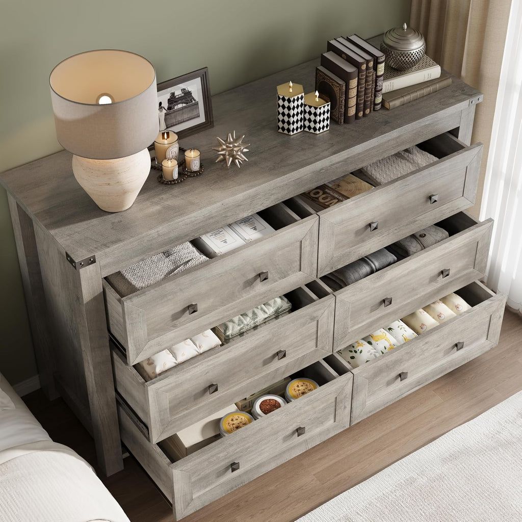 Modern Wood 6-Drawer Metal Handle Dresser