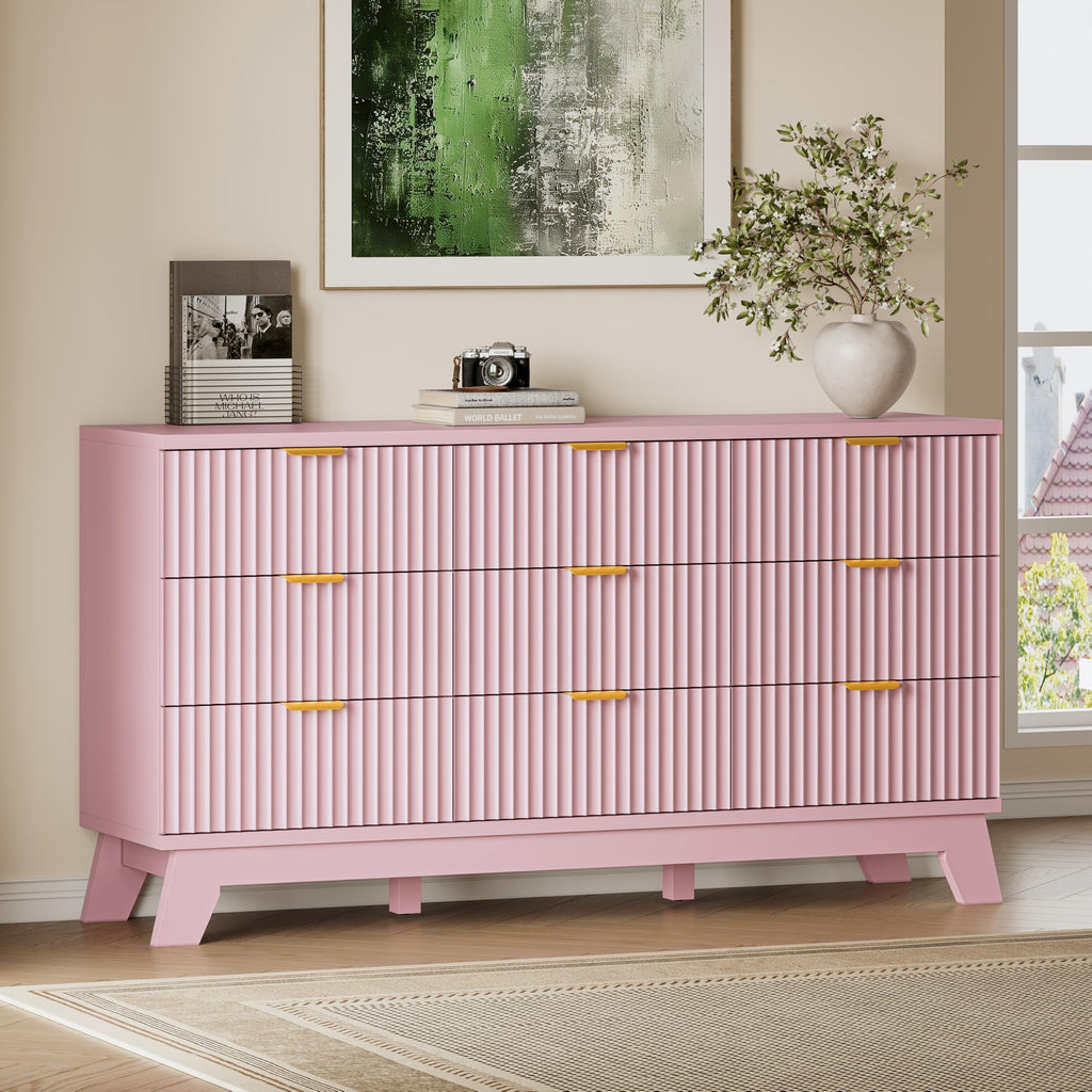 Fluted Curved 3-Drawer Wooden Storage Dresser