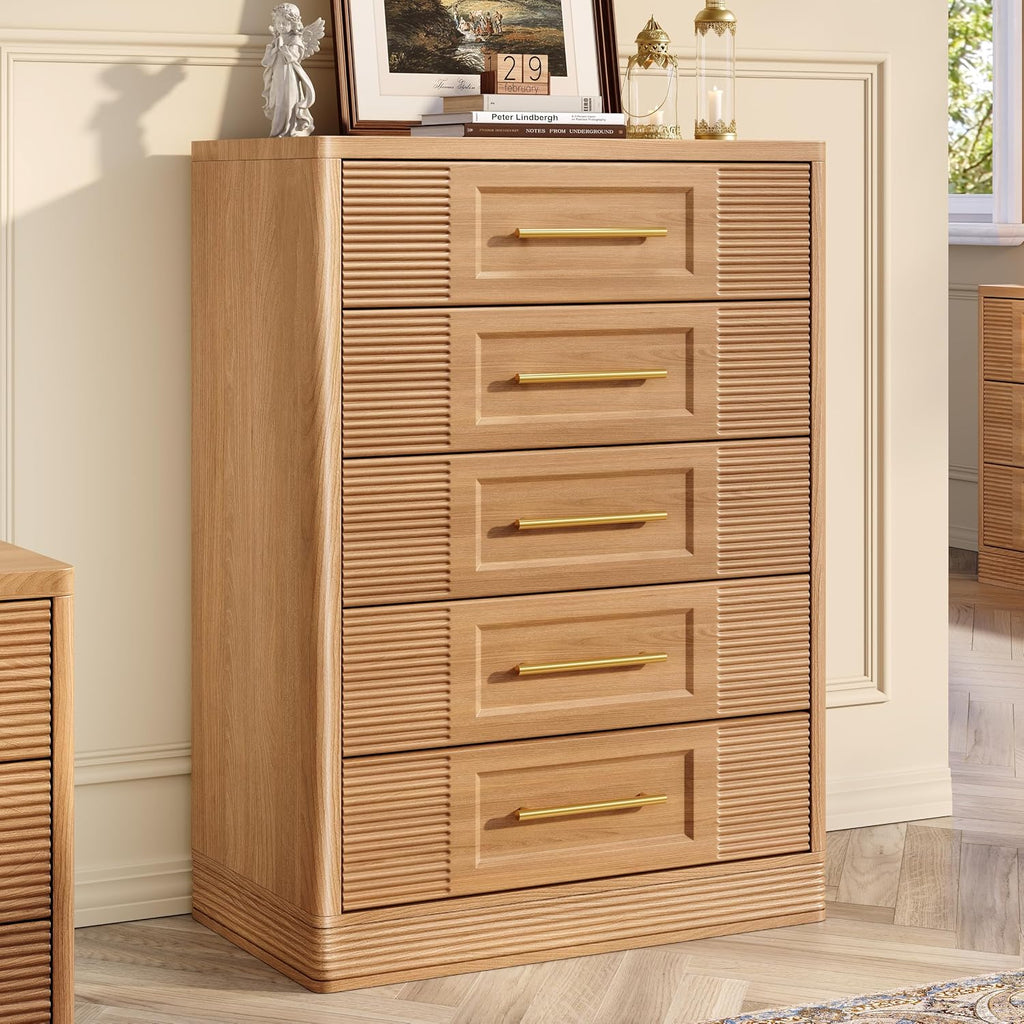 Natural Oak Curved 5-Drawer Farmhouse Dresser