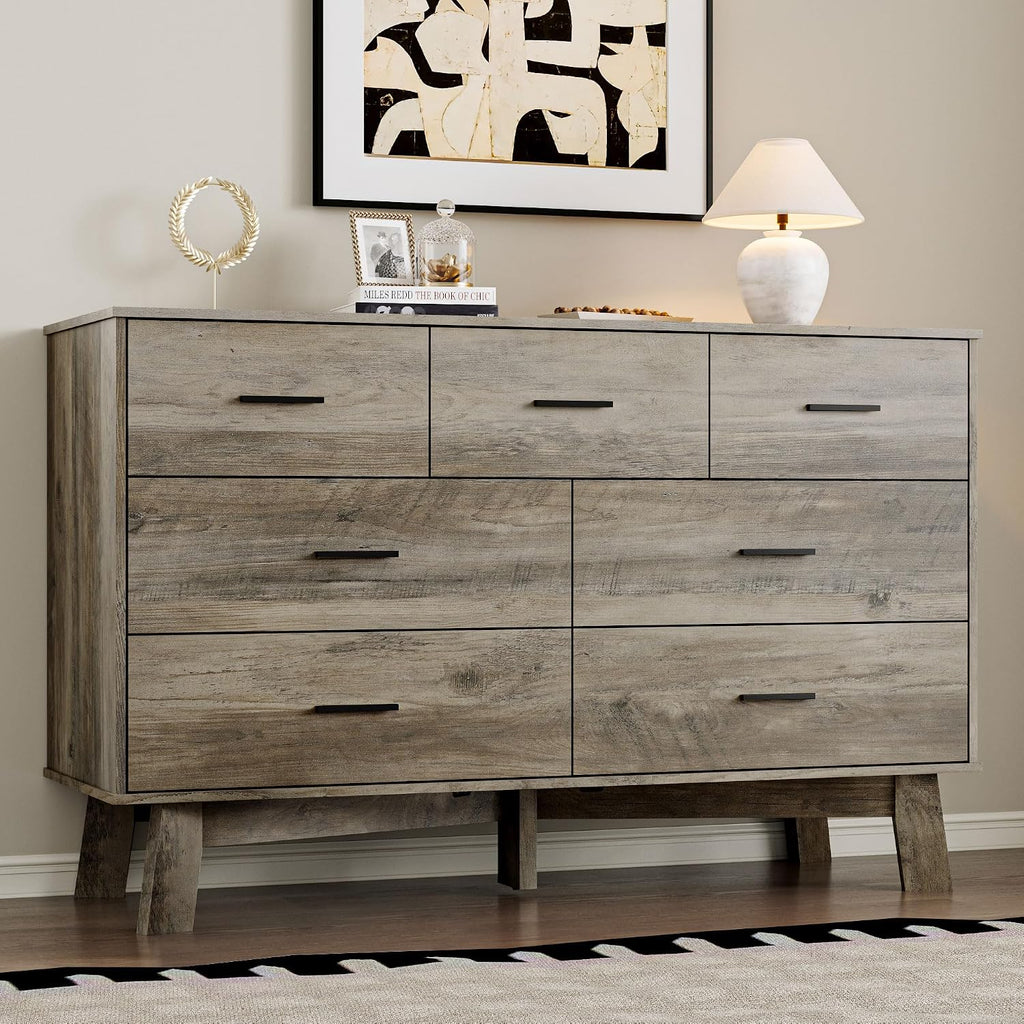 7-Drawer Modern Metal Handle Wood Dresser