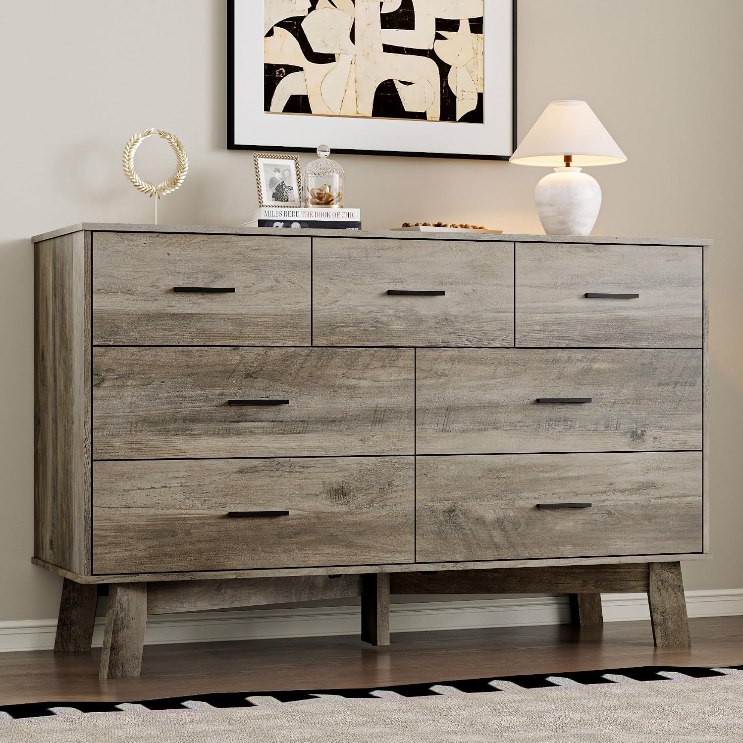 7-Drawer Modern Metal Handle Wood Dresser