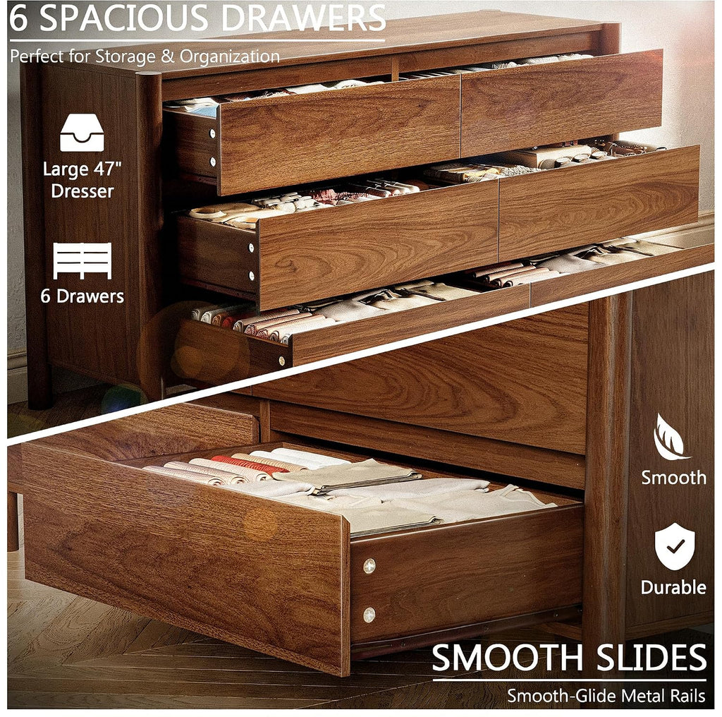 Walnut Wood Leg Concealed Handle Dresser