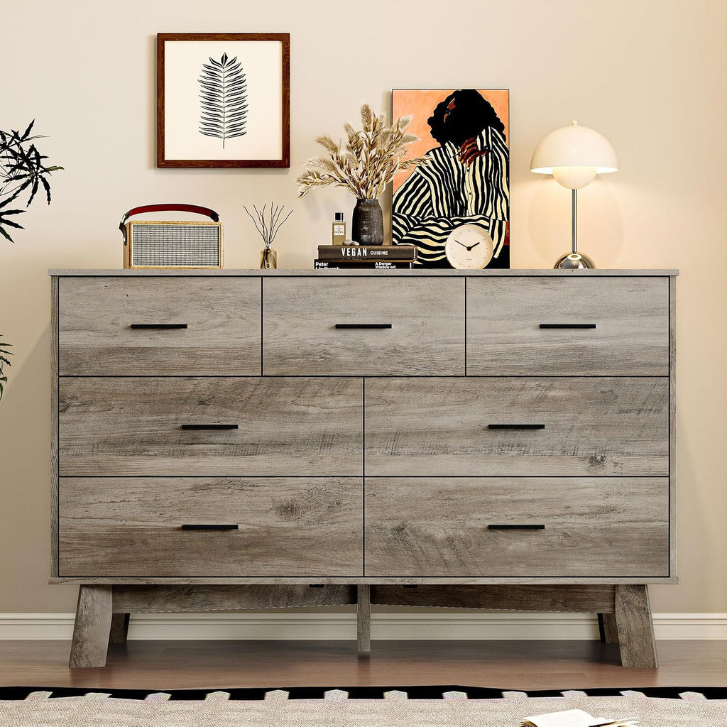 7-Drawer Modern Metal Handle Wood Dresser