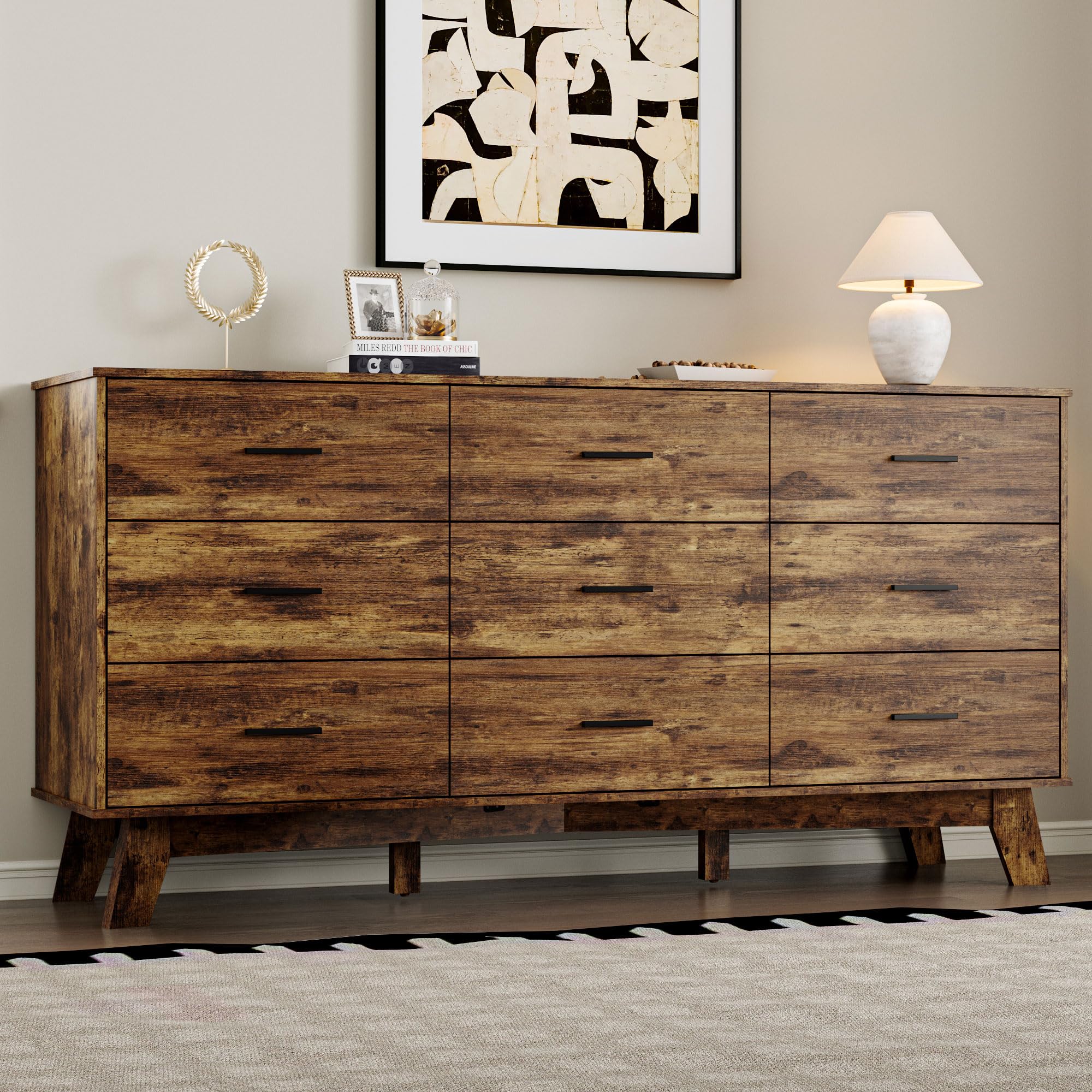 7-Drawer Modern Metal Handle Wood Dresser