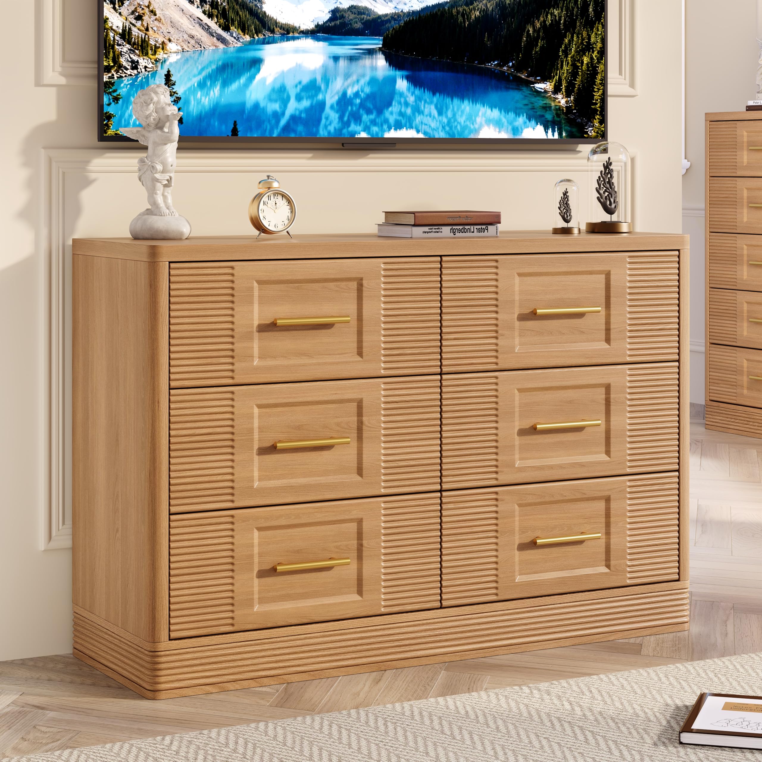 Natural Oak Curved 5-Drawer Farmhouse Dresser
